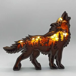 décoration statuette figurine animal loup en bois  - Imagen 1 de 3