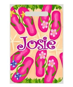 FLIP FLOPS BAGTAG personalisiert mit NAME & Info Gepäck Rucksäcke 2 Seiten bedruckt - Bild 1 von 4