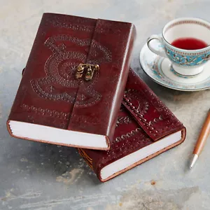 XL Embossed Leather Journal Notebook Diary with Clasp, Plain Recycled Paper - Picture 1 of 8