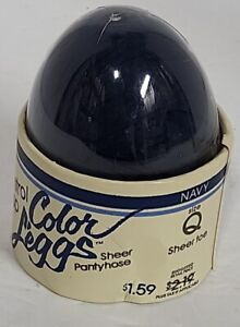 Vtg Leggs Colors Egg Nylons Size Q Queen  Control Top Pantyhose Navy Blue *READ*