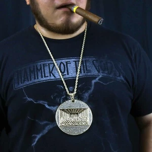 14k Gold Plated " Huge LAST SUPPER" Pendant Cubic Zirconia 30" Rope Chain - Picture 1 of 8