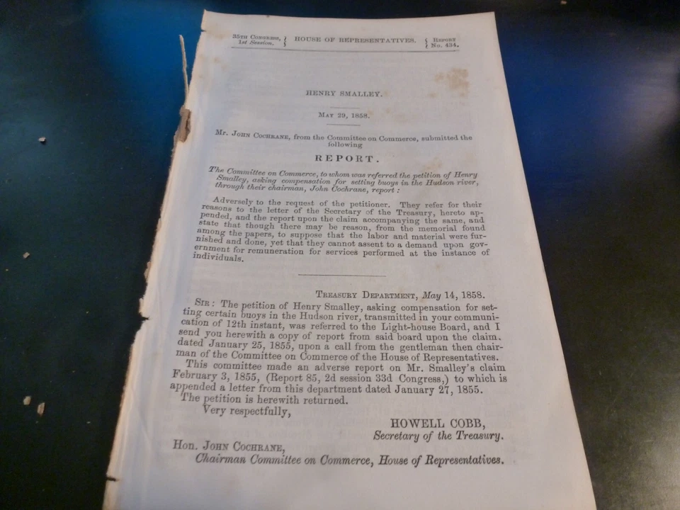 Government Report 1858 Relief Henry Smalley Setting Buoys Hudson River New York Foto 1 de 1