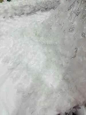 Tecido de miçangas brancas 3D floral tecido borboleta por jarda, malha borboleta de luxo - Imagem 1 de 4