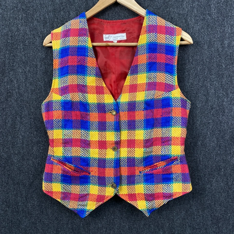 Vintage Stacks of Slax Melbourne Womens 8 Vest Retro Clowncore Silk Pockets - image 1 of 4