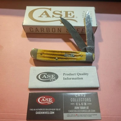 Case xx Knives Mini Trapper Burnt Goldenrod Bone 52422 Damascus Pocket Knife - Image 1 of 4