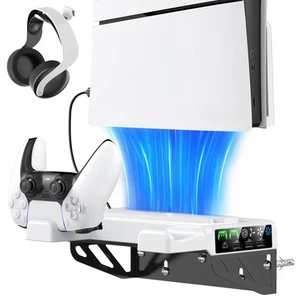 PS5/Slim/Pro Wandhalterungsset mit Lüfter & Ladestation, PS5 Regal Fl... - Bild 1 von 7