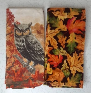 Dish Towels Set Of 2 Owls Leaves Autumn - Picture 1 of 2