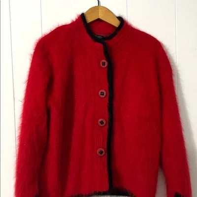 Vtg Venesha Red Angora Sweater 80's Retro Jacket Size M - Image 1 of 4