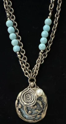 Collar Cadena Cuentas Colgante Perla Espiral Turquesa Tono Bronce Bohemio Foto 1 de 4