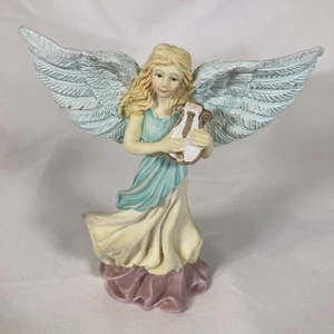 Figura de resina de arpa Angel Holding cabello rubio vestido azul, amarillo y rojo - Imagen 1 de 7