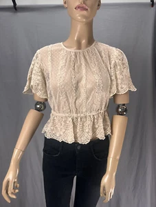 ZARA Sheer lace floral Embroidered boho short sleeve crop top size medium - Picture 1 of 9