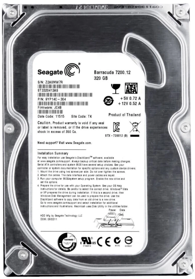 Hard Drive Seagate Barracuda 7200.12 ST3320413AS 320GB 7.2K 16MB SATA III 3.5'' - Image 1 of 3