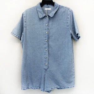 Mango Denim Collared 100% Cotton Button-Up Jumpsuit Romper Plus XXL - Picture 1 of 5