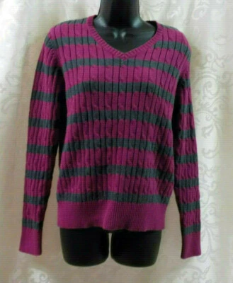 Vintage 2000 St. John's Bay Sweater Size L Stripe Cotton Blend Long Sleeve V Nec - Image 1 of 4
