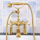 Gold Color Brass Bath Deck Mounted Clawfoot Tub Faucet With Hose & Spray Etf787