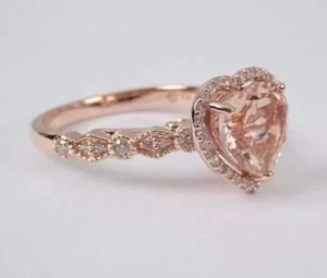 Heart Cut Simulated Peach Morganite Engagement Band Ring In 14k Rose Gold Plated - Picture 1 of 6