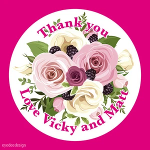Personalised Wedding Thank you Stickers Favours Flowers Bride Seals Cake - 578 - Picture 1 of 3