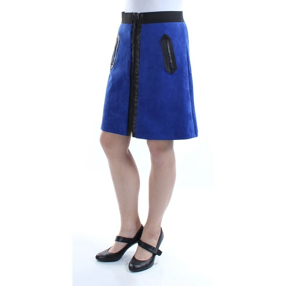ECI женщин синий искусственной замши искусственной кожи отделки выше колена трапециевидная юбка размер: L - Изображение 1 из 1