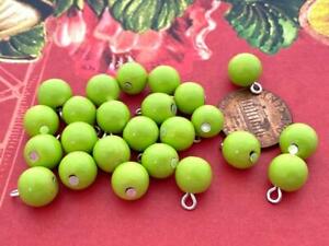 Vintage 8mm Lime Green Plastic Base Beads w Loop Charms 24