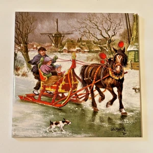 Royal Mosa Holland Sleigh Ride Hand Decorated Ter Steege Ceramic Tile - Picture 1 of 6