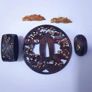 Brass Tsuba Handguard Fuchi Kashira Menuki Japan Samurai Katana Sword Fittings - Picture 1 of 10