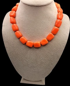 Vintage TRIFARI Neon Orange Lucite Chunky Choker Necklace MCM 16" - Picture 1 of 5