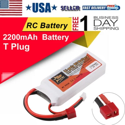 Batería 7.4V 2200mAh 35C 2S Lipo T Plug Deans para RC Drone Coche Avión Barco EE. UU. Foto 1 de 4
