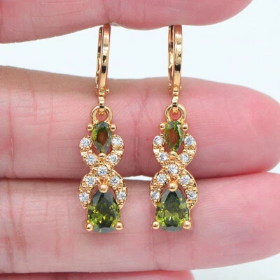 18K Yellow Gold Filled Women Green Mystic Topaz Teardrop Dangle Earrings - Image 1 of 4