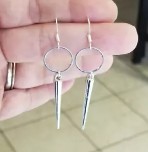 Spike Hoop Earrings, Silver Spike Earrings, Spike Dangle Earrings, Hoop Earrings - Picture 1 of 5