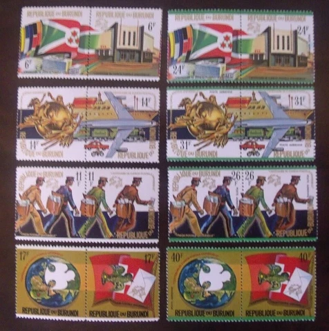 1974 Burundi Stamps - 6 thru 40p set of 16 IMPERFORATED   Lot#639 UPU Centenary Cover