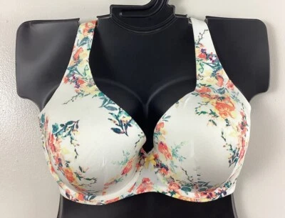 54B Catherines Smooth Nylon Plunge Plus Bra Underwire FLORAL ORANGE NWOT - Image 1 of 4