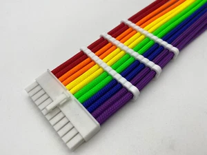24pin ATX EPS 30cm Rainbow Sleeved Extension Cable with 3 Cable Combs Shakmods - Picture 1 of 10