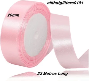 22 Metres Pink Coloured Satin Ribbon 1 Side Sheen 1 Side Matt 20mm In Width - Picture 1 of 1