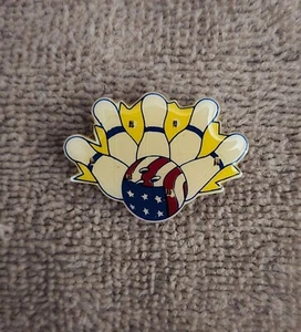 Vintage Bowling Pins American Flag Ball Sport Lapel Hat Pin - Picture 1 of 2