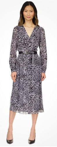 Abito Michael Kors stampa animalier Kate con cintura bianco nero taglia piccola PS PREZZO AL PUBBLICO $ 185