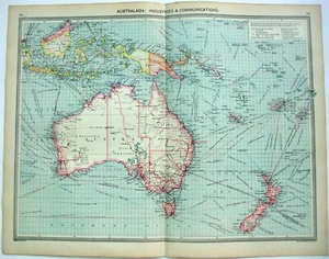 Australasien: Industries & Communication - Original Map c1906 by G Philip & Son - Bild 1 von 3