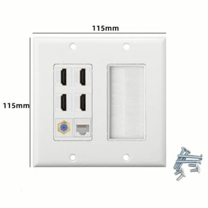 Placa de pared Ethernet de 6 puertos 4 HDMI 1 RJ45 Cat6 Keystone Jack placa frontal de TV tipo F - Imagen 1 de 5