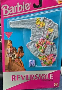 Vintage 1992 MATTEL Barbie Doll Reversible Fashions Denim/Floral Skirt & Top - Picture 1 of 4