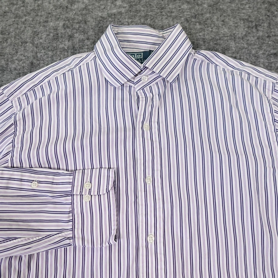 Camisa Polo Ralph Lauren Regent Calce Clásico Para Hombres 16 34/35 Algodón Rayas Púrpura Foto 1 de 4