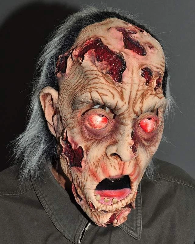 PEELING SKIN ZOMBIE HEAD MASK AND GREY HAIR - Image 1 of 1