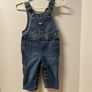 Oshkosh B'gosh Vestback Overall Größe 9 Monate Vintage Kleeblatt Knöpfe Denim - Bild 1 von 3