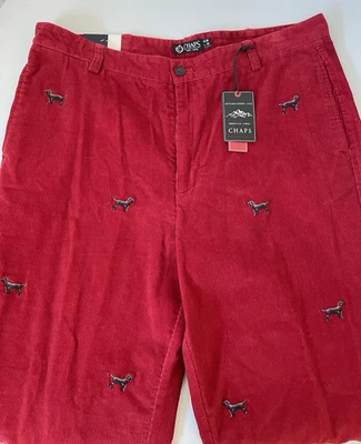 Chaps NWT Men's Dark Red Size 38X30 Corduroy Pants Labrador Dogs Straight Leg - Image 1 of 4