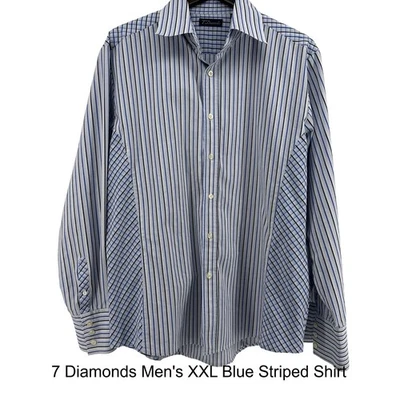 Camisa de vestir 7 Diamonds para hombre azul a rayas XXL con cuello abotonado manga larga Foto 1 de 4