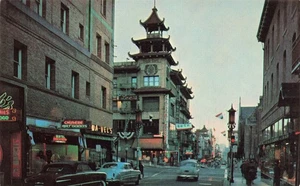 Postkarte San Francisco Ca Chinatown bei Nacht Leuchtreklamen 40er Jahre Y246 - Bild 1 von 2