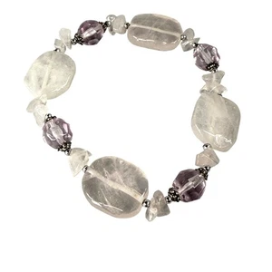 Rosenquarz & Amethyst Farbe Perlen Stretch Armband Damen verstellbar - Bild 1 von 16