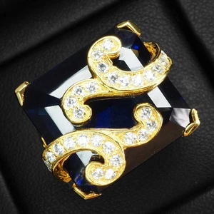 Anello in argento sterling 925 oro 24 carati mistica baguette tanzanite blu... - Foto 1 di 9