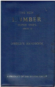 HUMBER SUPER SNIPE SERIES III ORIG 1960 OWNERS INSTRUCTION/MAINTENANCE HANDBOOK - Picture 1 of 1