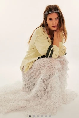 Free People Return Of The Ruffle Maxi Saia Pin Dot Marfim Combo G Novo com etiquetas - Imagem 1 de 4