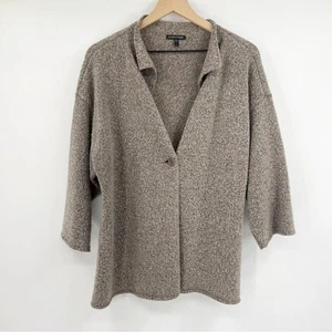 Eileen Fisher gekochte Wolle hellbraun Strickjacke Pullover ein Knopf 3/4 Arm L - Bild 1 von 4