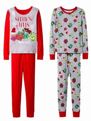 Girls 4pc Shopkins Santas Faves Christmas Holiday Pajamas Cotton Sleep Set - Image 1 of 3
